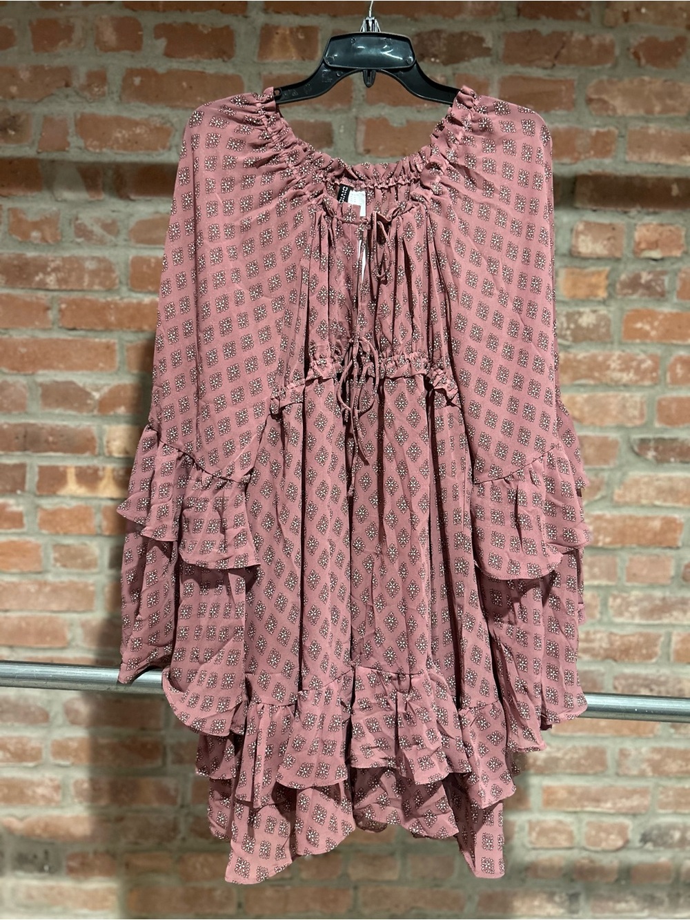 H&M Dusty Rose Printed Ruffle Peasant Tunic